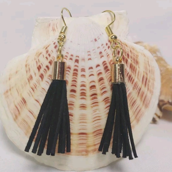 Tassle Earrings Yellow Black Navy Blue - Picture 3 of 7